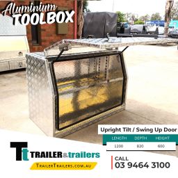 Upright Tilt with Swing Door Open – UTE / Trailers Storage Aluminium Toolbox For Sale – 1200mm x 820mm x 600mm in Melbourne Victoria