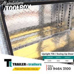 Upright Tilt with Swing Door Open – UTE / Trailers Storage Aluminium Toolbox For Sale – 1200mm x 820mm x 600mm in Melbourne Victoria
