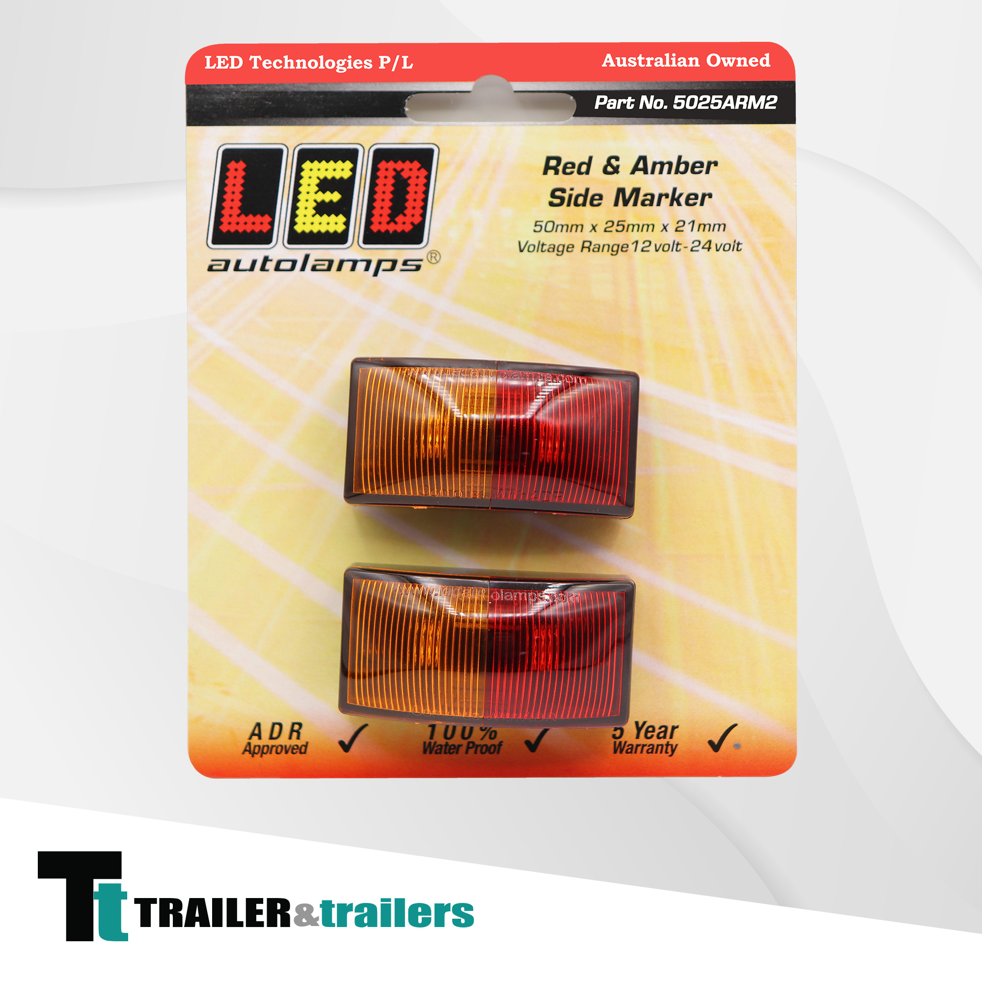 LED Autolamps 5025ARM2 Red and Amber Side Markers for Trailers