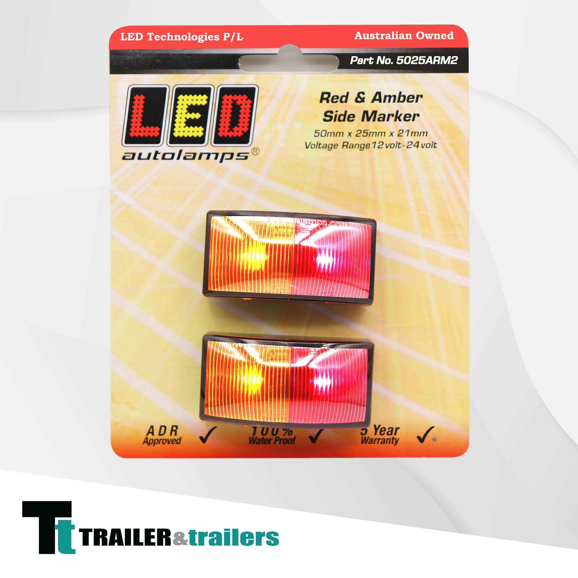 LED Autolamps 5025ARM2 Red and Amber Side Markers for Trailers Melbourne Trailer Trailers