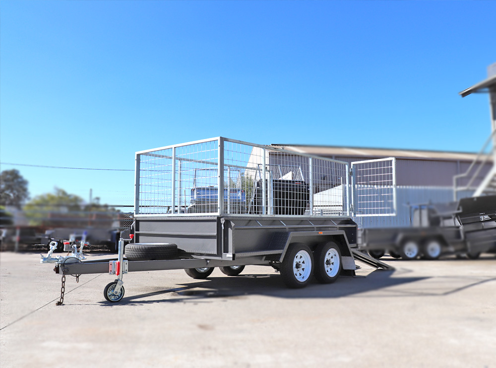 8x5 Heavy Duty Trailer with 3ft Cage and 7Ft Slide Under Ramps